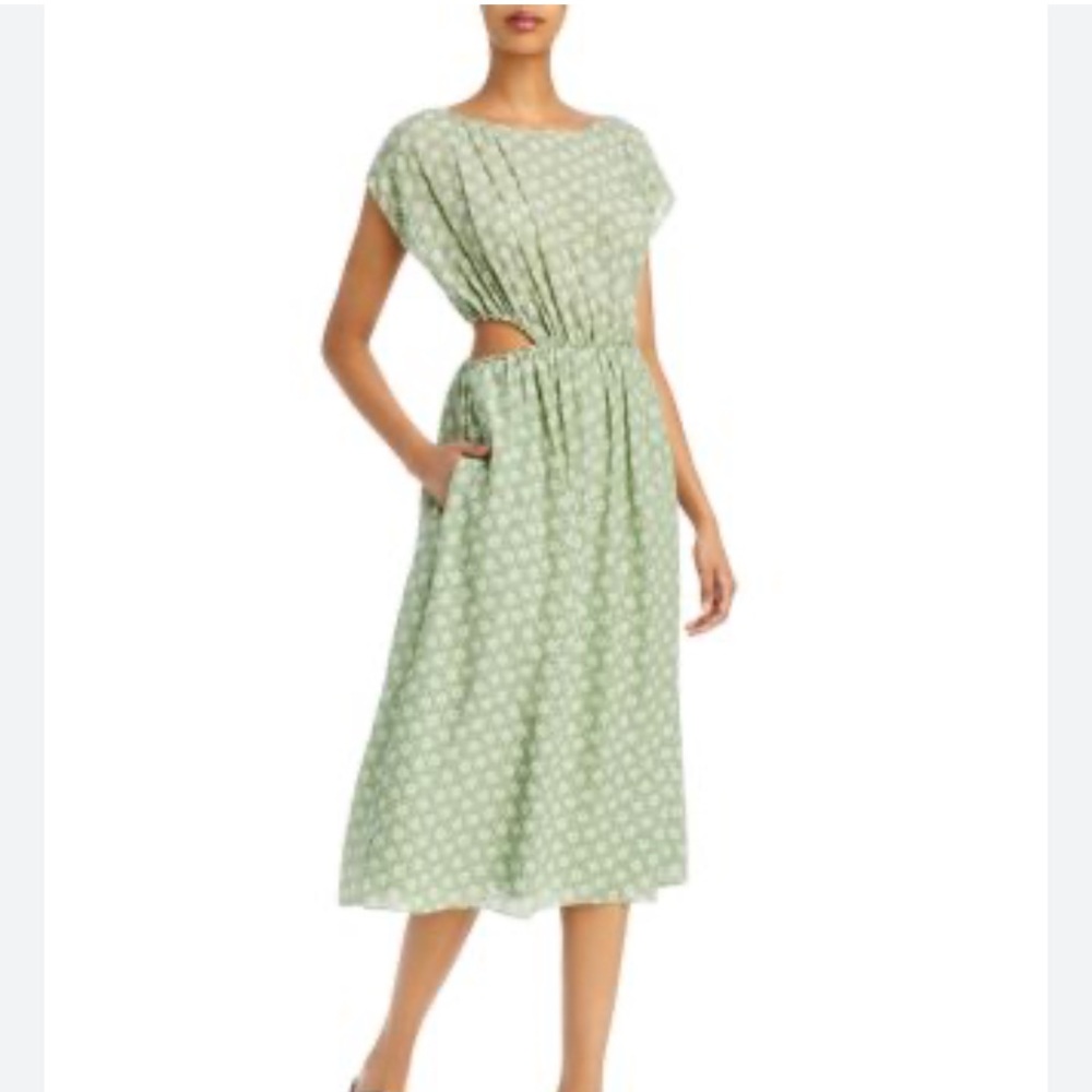 Rebecca Taylor | Green White Floral Silk Cutout Midi Dress